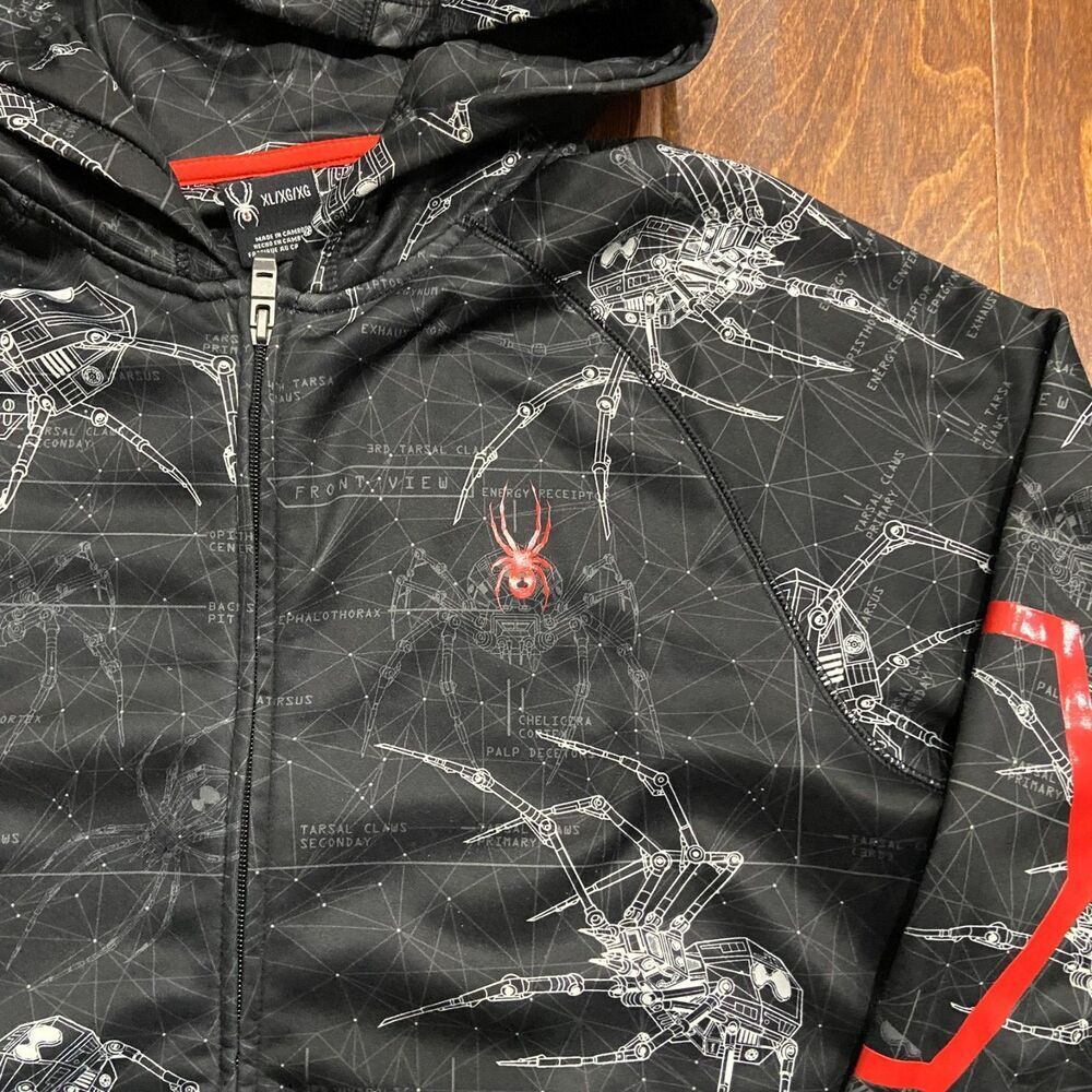 Spyder Outdoors Youth Mechanical Spider Blueprint Black Red Hoodie Boy's Size XL - Picture 2 of 7